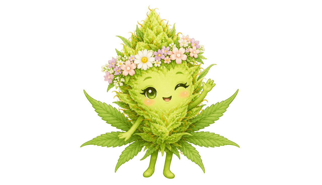 Cannabisblüte als weibliches Maskottchen